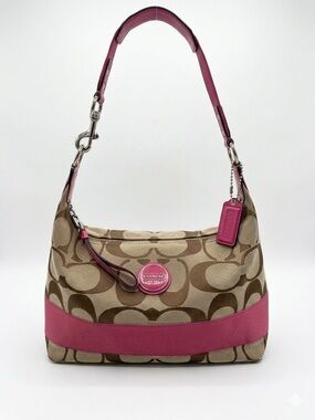 Coach Y2K Signature Stripe Hobo Bag with Pink Trim